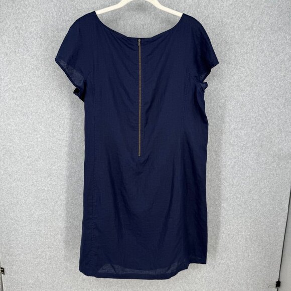 Eileen Fisher Organic Linen Shift Dress Size M Navy Blue Pockets Classic SS EUC - Picture 5 of 12